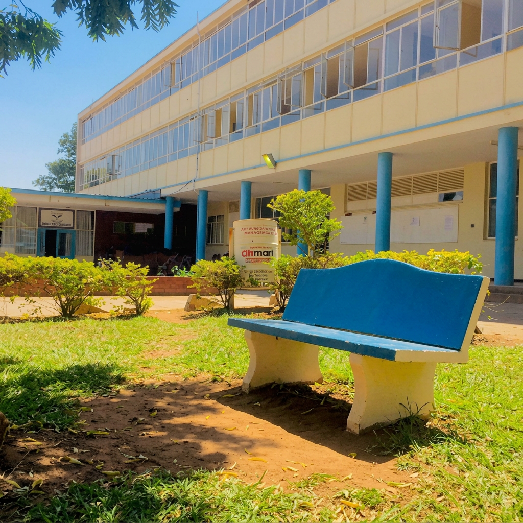 Courtyard bench beside the classroom block