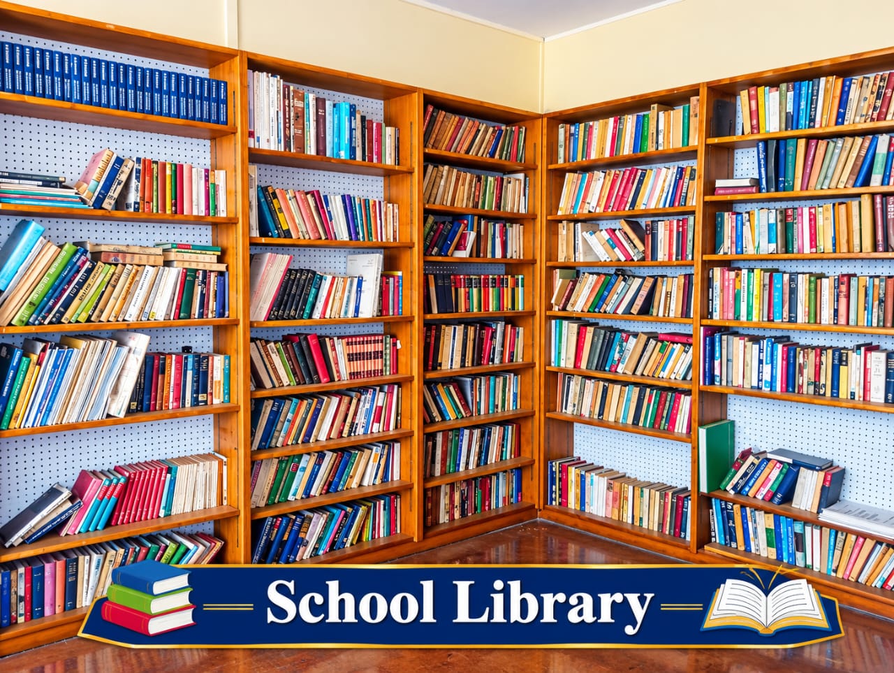 Shelves of the school library